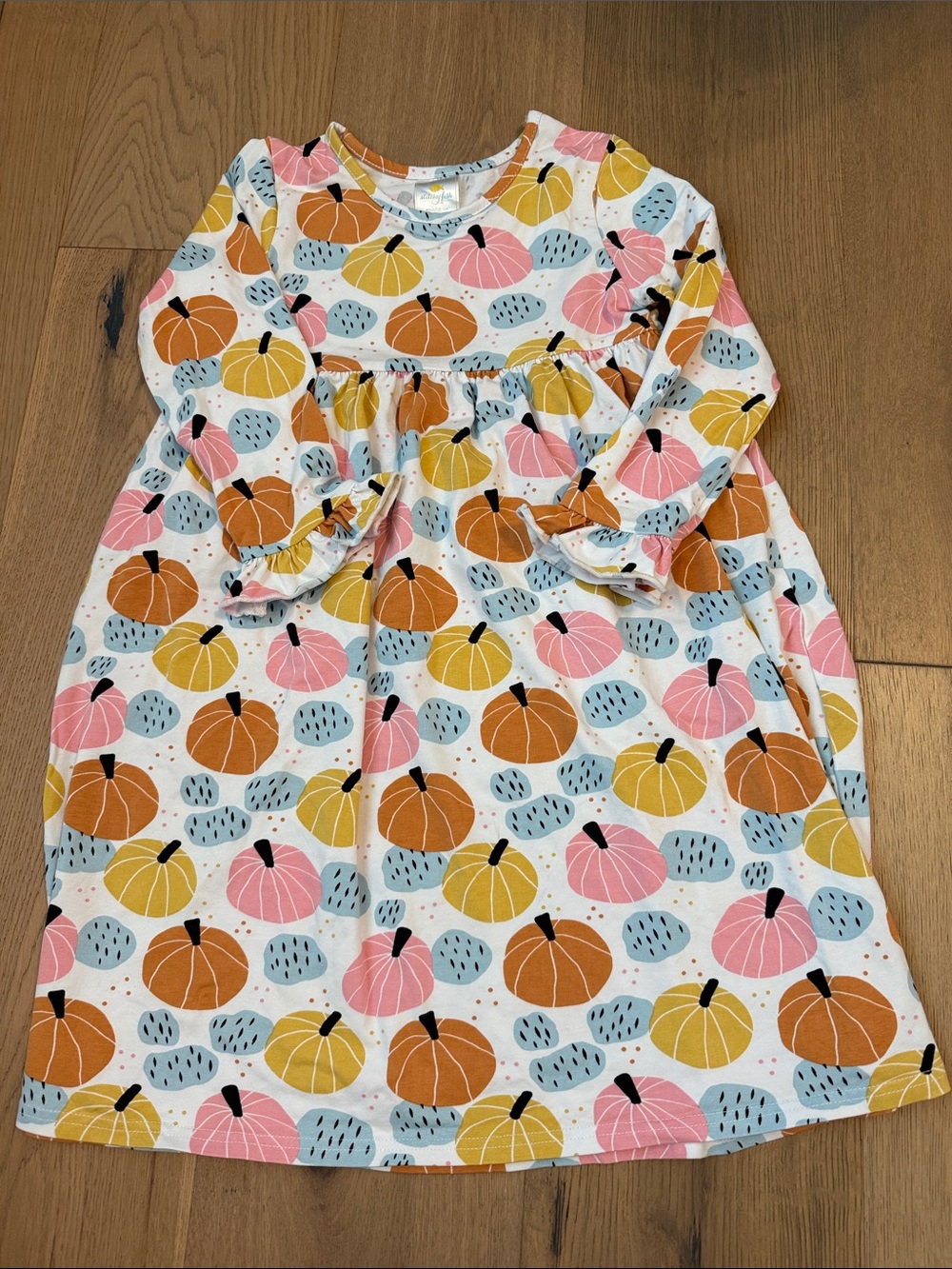 Stitchy Fish Girls Cotton Pumpkin Fall Autumn Ruffle Sleeved Dress